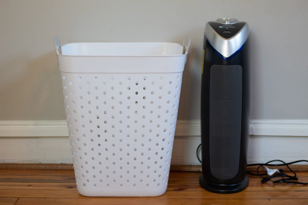 GermGuardian AC4825 next to a laundry basket for scale.