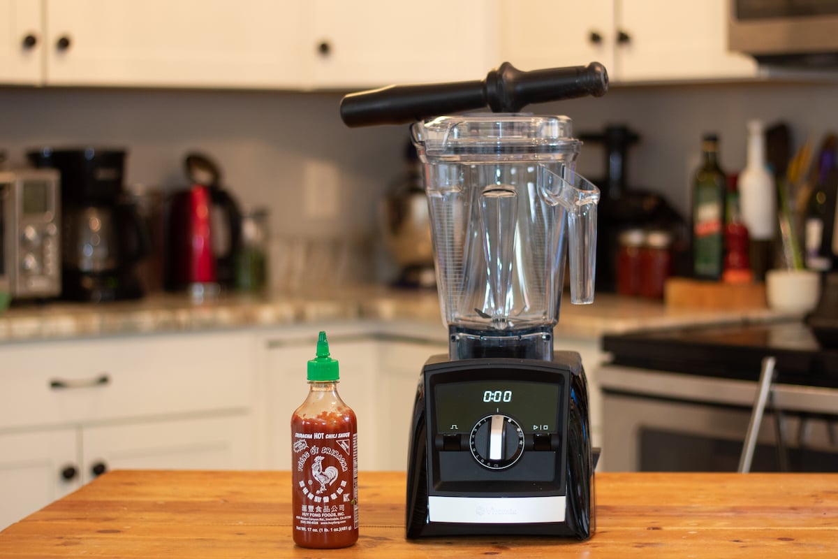 My Vitamix A2500 with an unrelated Sriracha bottle