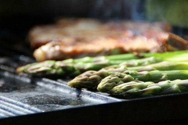 Asparagus cooking on the grill