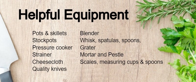List of equipment to make sauce.