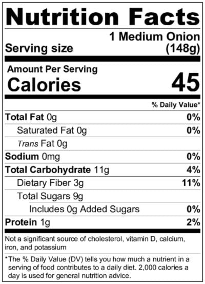 Nutrition Label for Onion