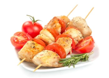 Chicken skewers and tomato