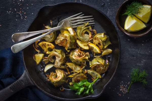 Fried artichoke in a pan