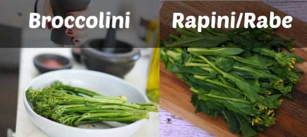 Rapini and Broccolini on chopping boards