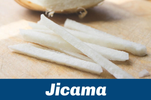 Jicama sliced on a board