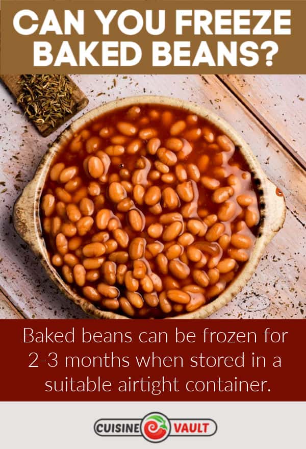 Infographic showing that baked beans can be frozen for 2-3 months.