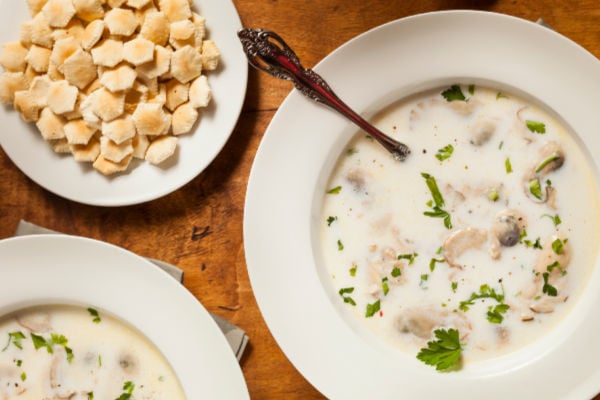 A top down view of oyster stew