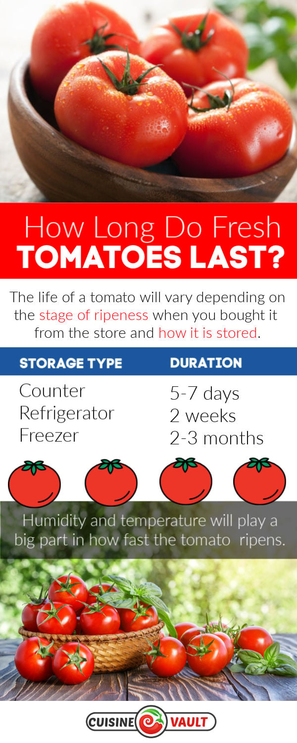 An infographic about how long fresh tomatoes last