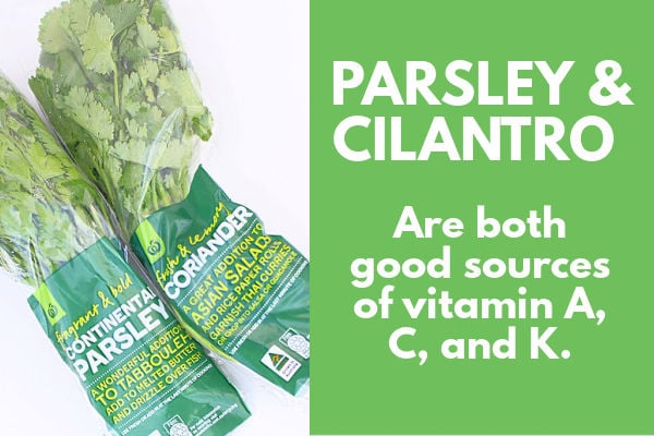Health benefit comparison of parsley and cilantro