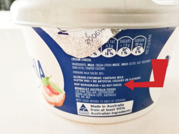 Storage instructions for cream cheese