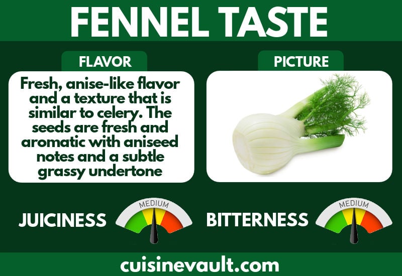 An infographic describing the taste of fennel.