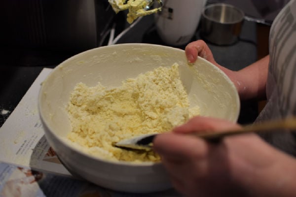Mixing cookie dough.