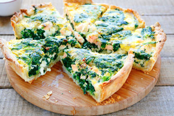 Quiche slices on a board