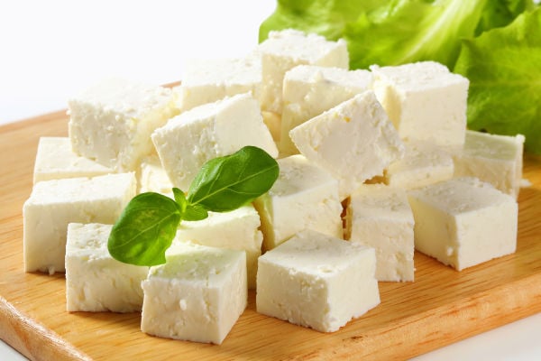 Cubes of feta cheese