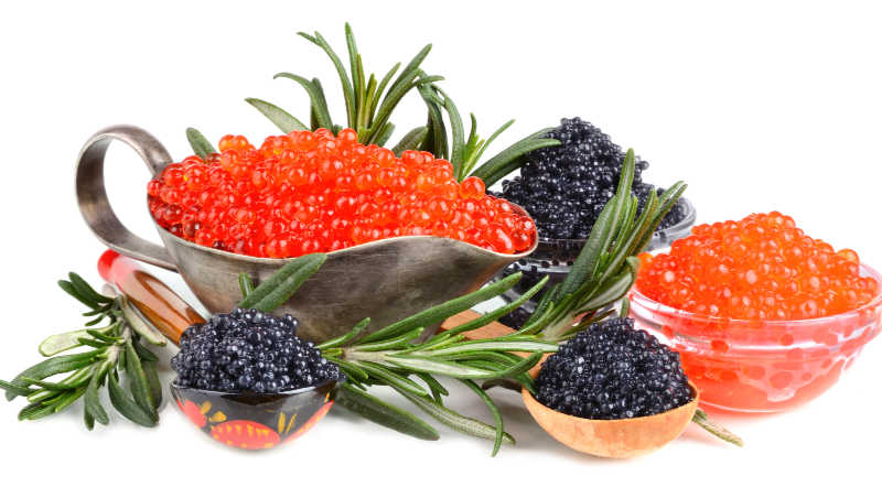Roe and caviar in bowls