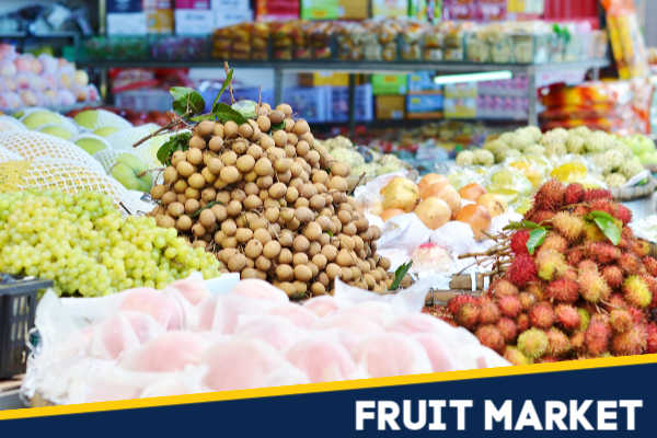 A Chinese market with fresh fruit for sale