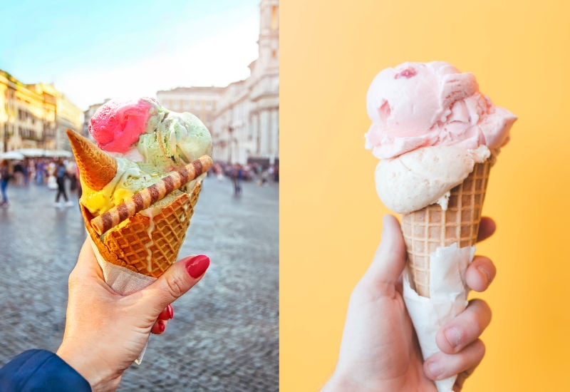 A scoop of gelato and ice cream.