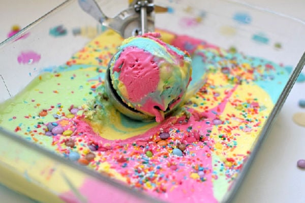 Creative colorful ice cream being scooped