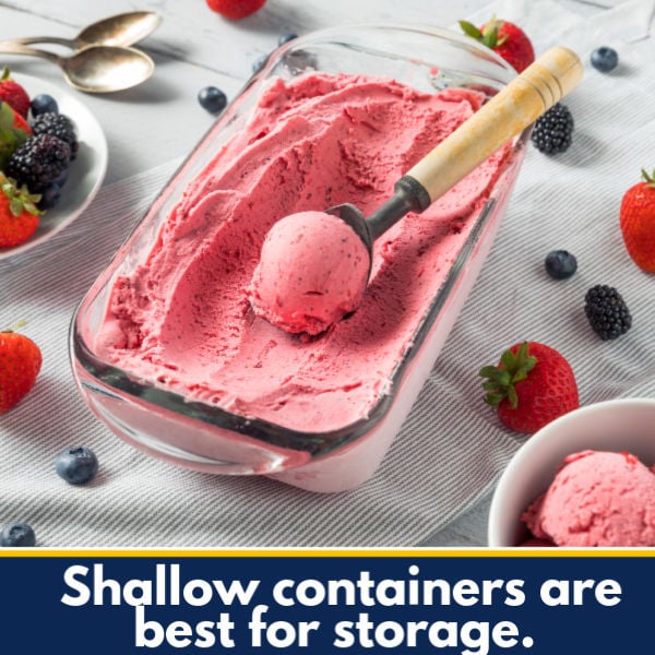 Berry ice cream in a shallow container.
