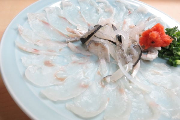A plater of fugu sashimi