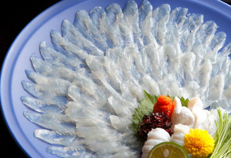 Fugu sashimi on a platter