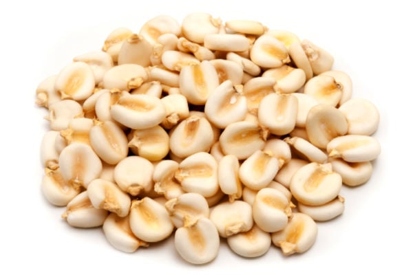 A pile of hominy on white background