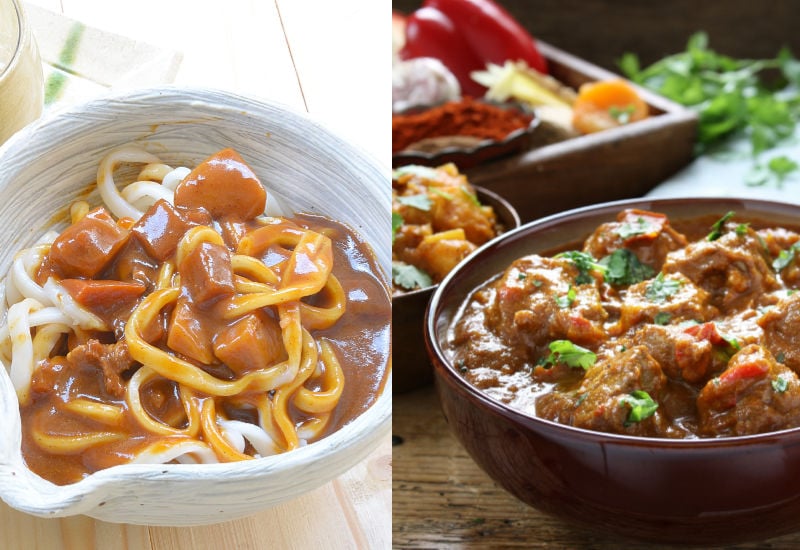 Japanese curry and Indian curry in bowls