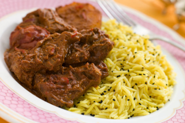 Vindaloo next to basmati rice