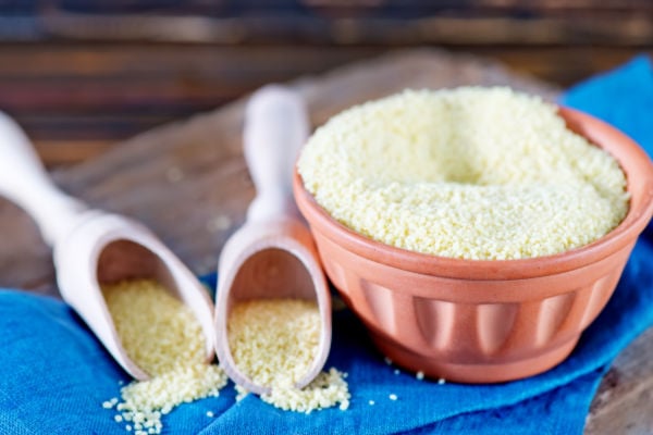 A bowl of uncooked couscous