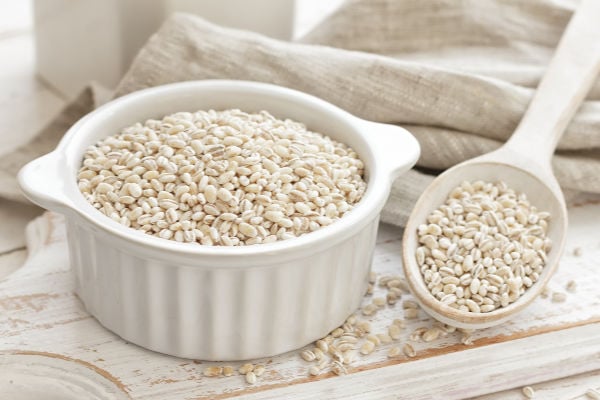 Pearl barley in a white bowl