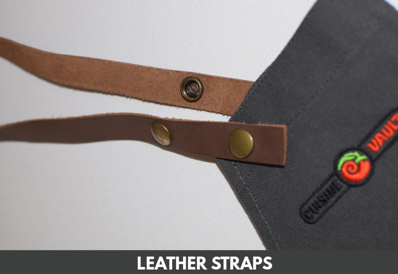 Leather straps on apron