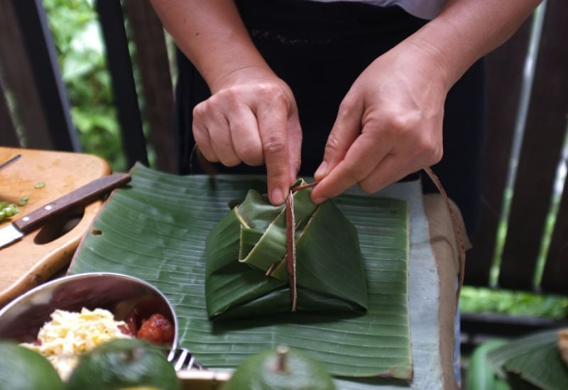 Cooking with banana leaves