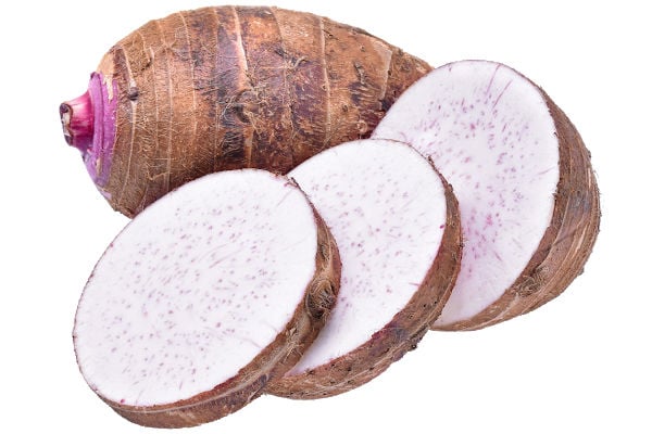 Sliced taro on white background