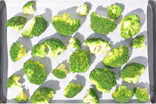 Broccoli Florets On A Lined Tray
