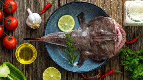 Whole cooked monkfish