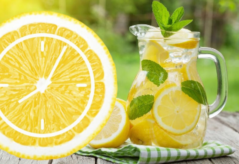 Lemon slices in a jug of water with mint