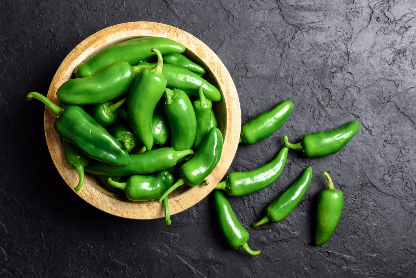 Green Jalapeno In Wooden Bowl