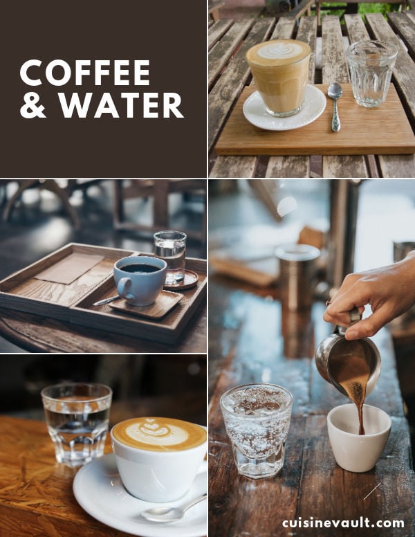 A collage of coffee and water shots