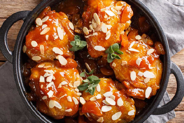 Apricot chicken in a pot