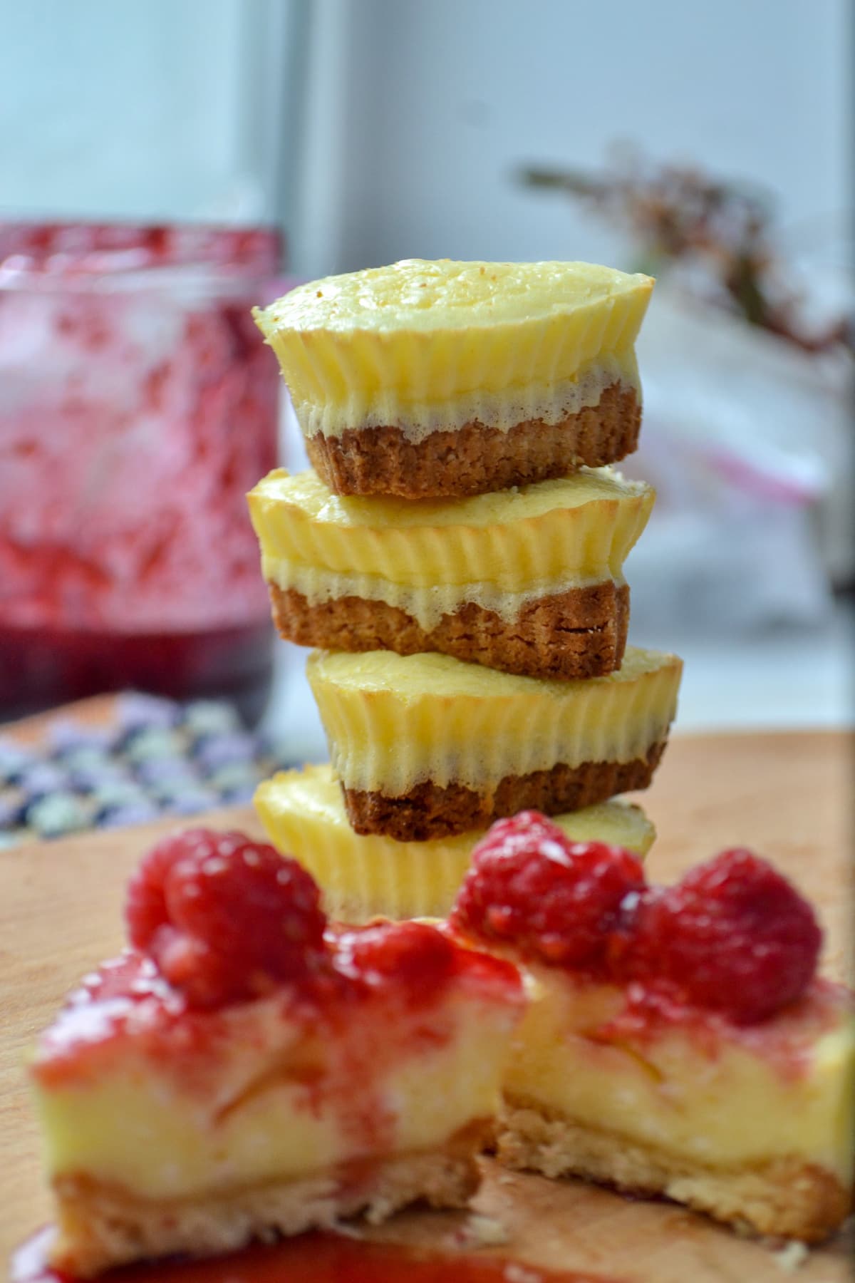 Keto cheesecake bites stacked