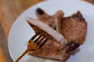 pork chops on fork