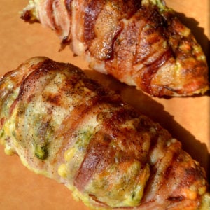 Freshly baked bacon-wrapped cream cheese chicken