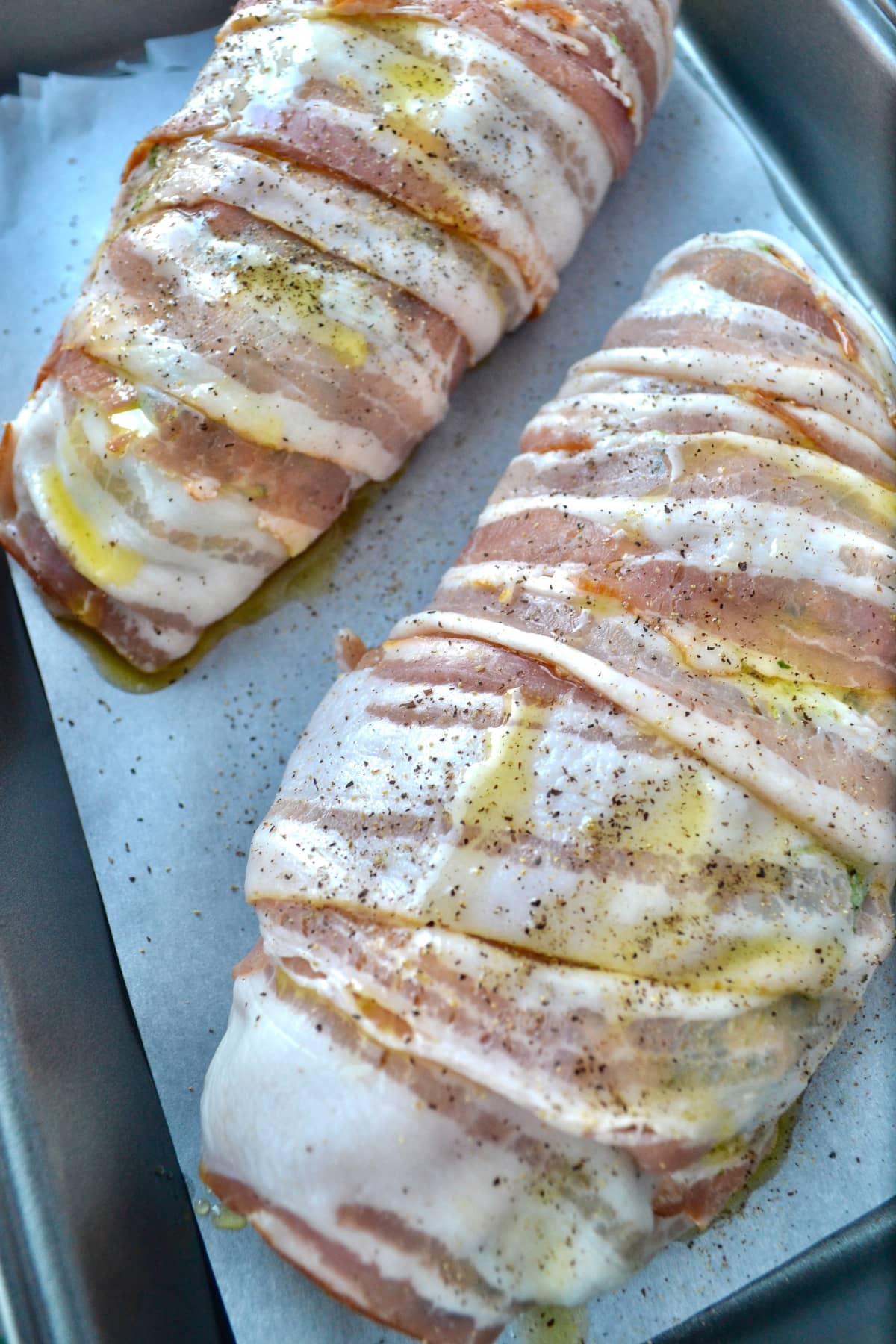 bacon-wrapped cream cheese chicken prep