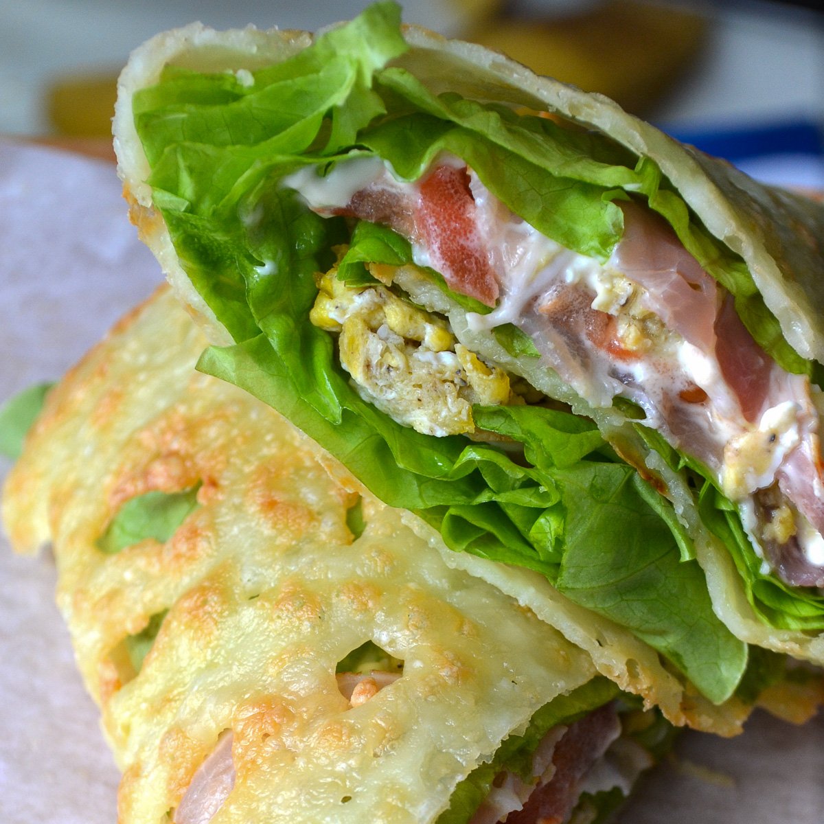 Keto breakfast cheese wrap ready for eating