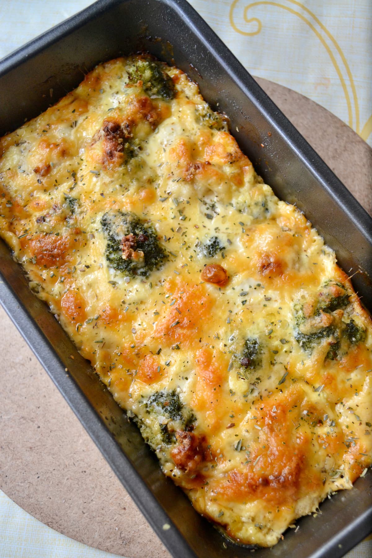 Freshly baked cheesy broccoli cauliflower bake