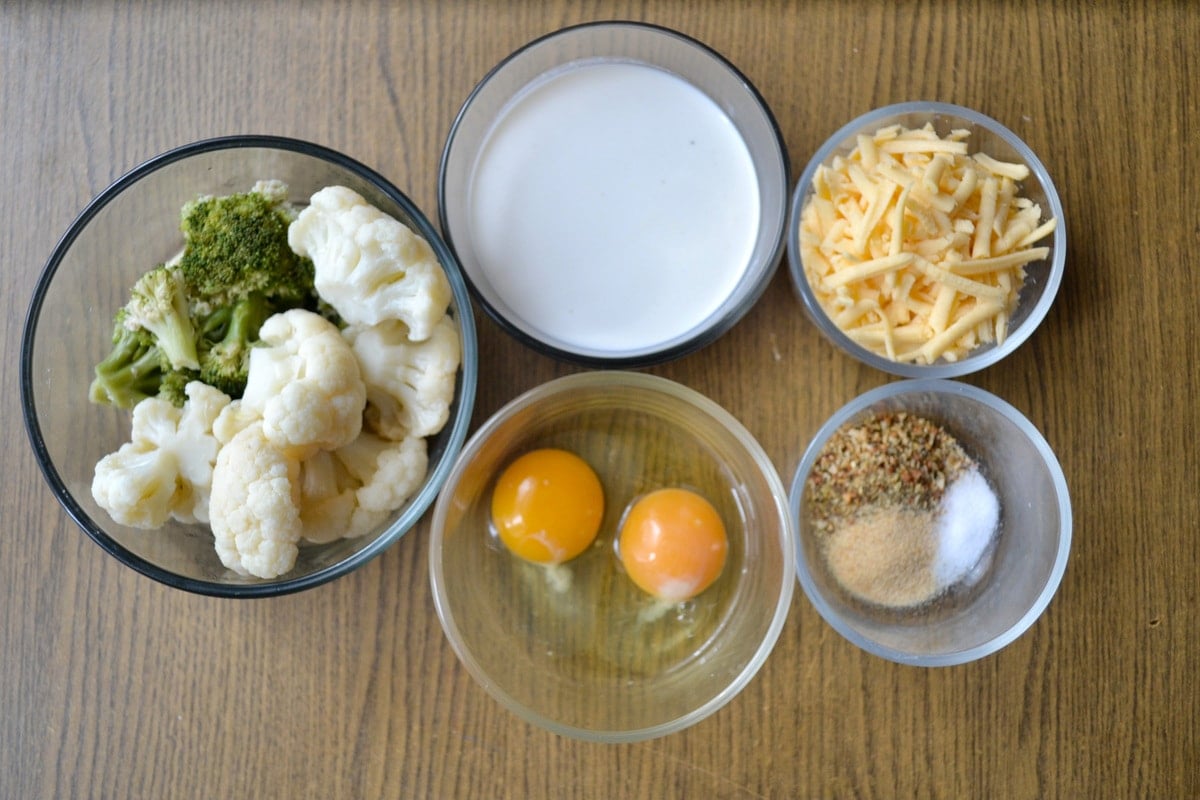 Keto Cheesy Broccoli Cauliflower Bake ingredients