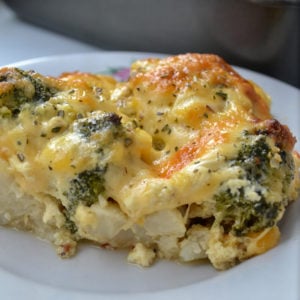 A slice of Cheesy Broccoli Cauliflower Bake