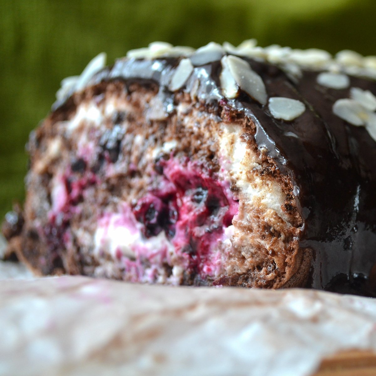 Freshly baked chocolate keto roll cake