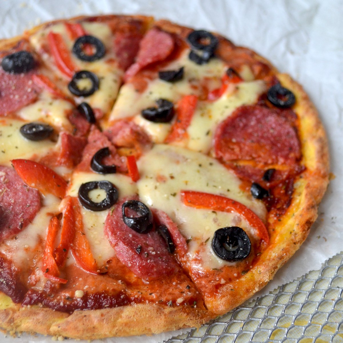 Keto flourless pizza freshly baked