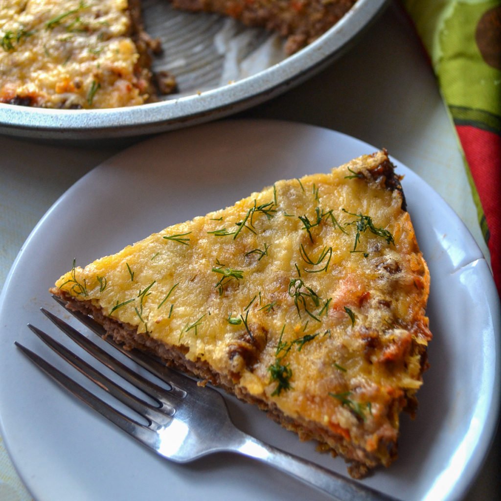 Slice of keto ground beef pie